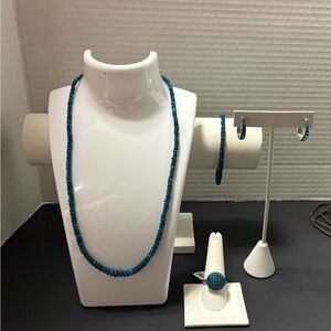 Elegant Neon Blue Apatite Jewelry Set Rhodium Over Sterling Silver, NWT